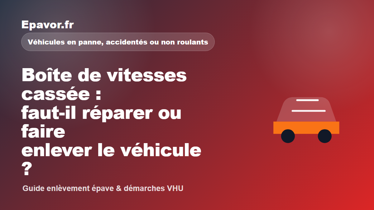 Boîte de vitesses cassée : faut-il réparer ou faire enlever le véhicule ?