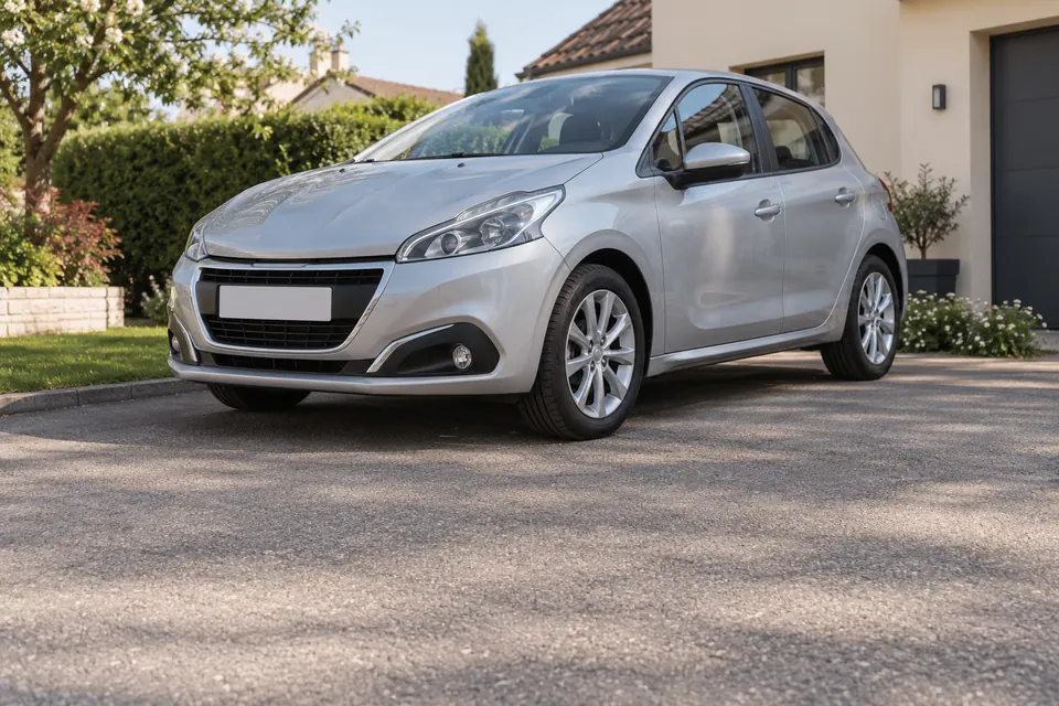 Voiture stationnée : décrire les roues et l’espace de chargement.