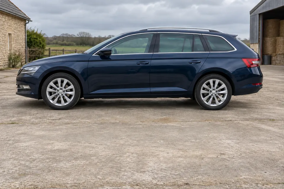 Voiture stationnée : décrire les roues et l’espace de chargement.