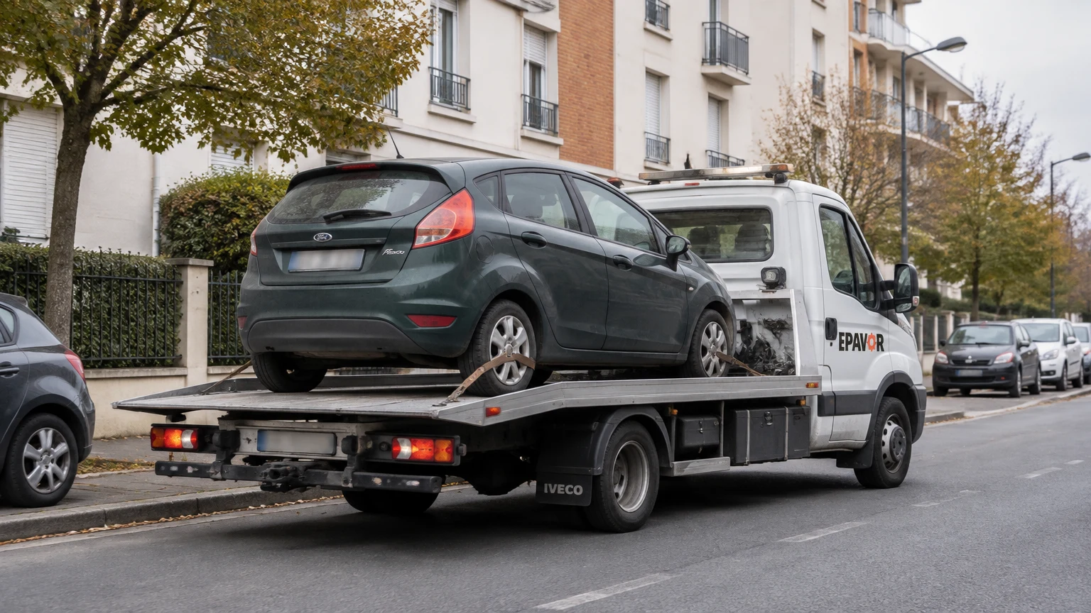 Illustration d’un enlèvement d’épave à Achères avec une dépanneuse — service d’épaviste.
