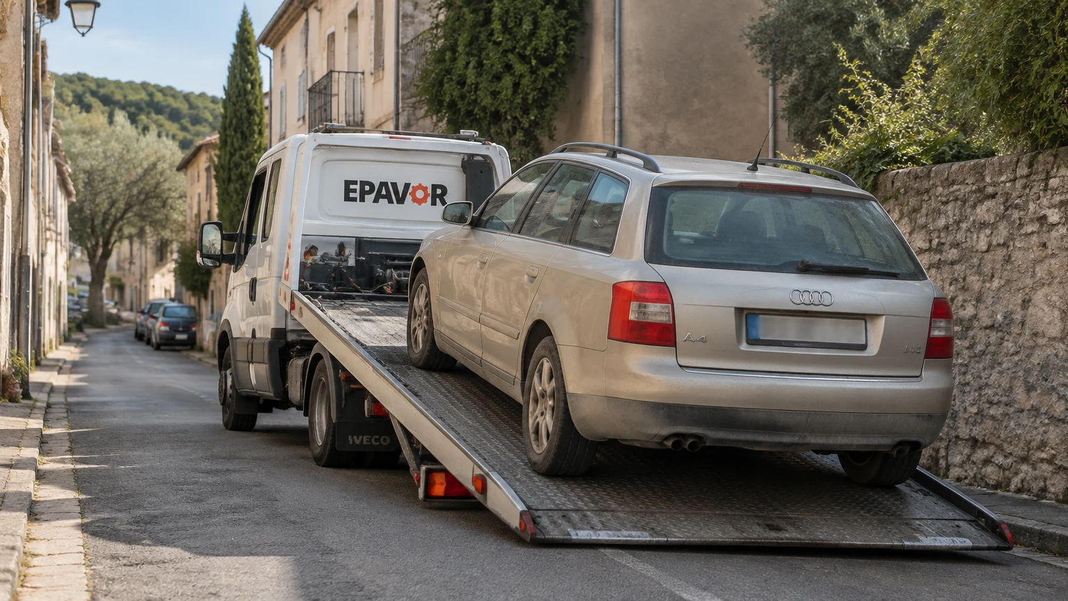Illustration d’un enlèvement d’épave à Aniane avec une dépanneuse — service d’épaviste.