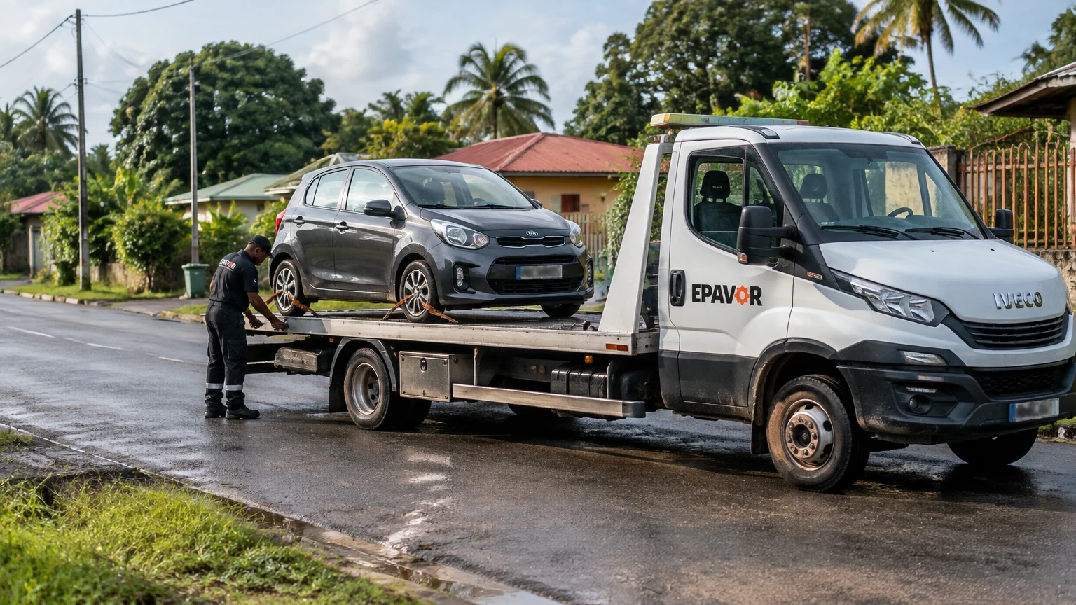 Illustration d’un enlèvement d’épave à Apatou avec une dépanneuse — service d’épaviste.