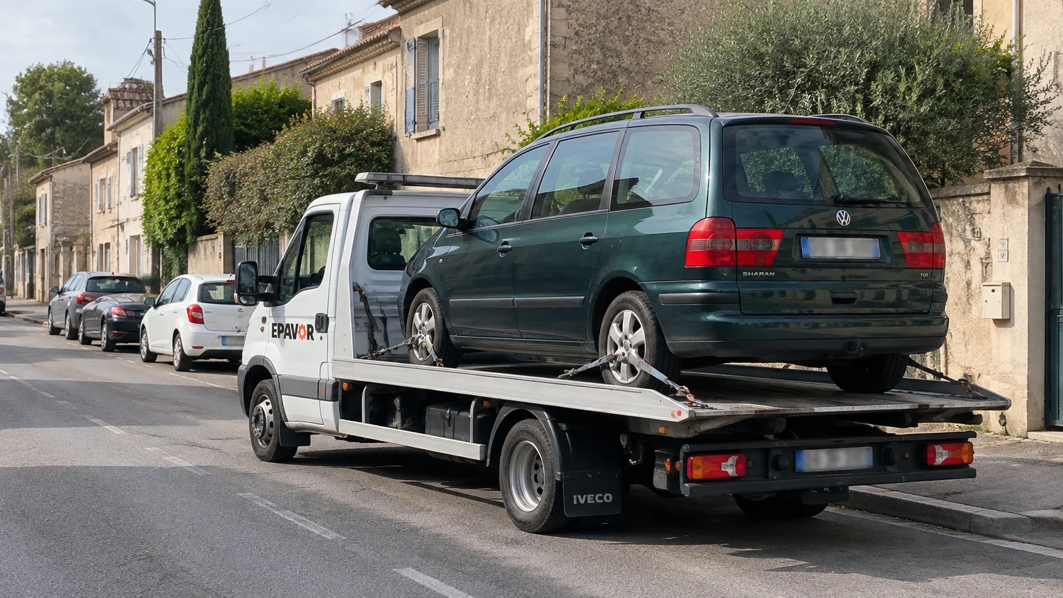 Illustration d’un enlèvement d’épave à Aramon avec une dépanneuse — service d’épaviste.