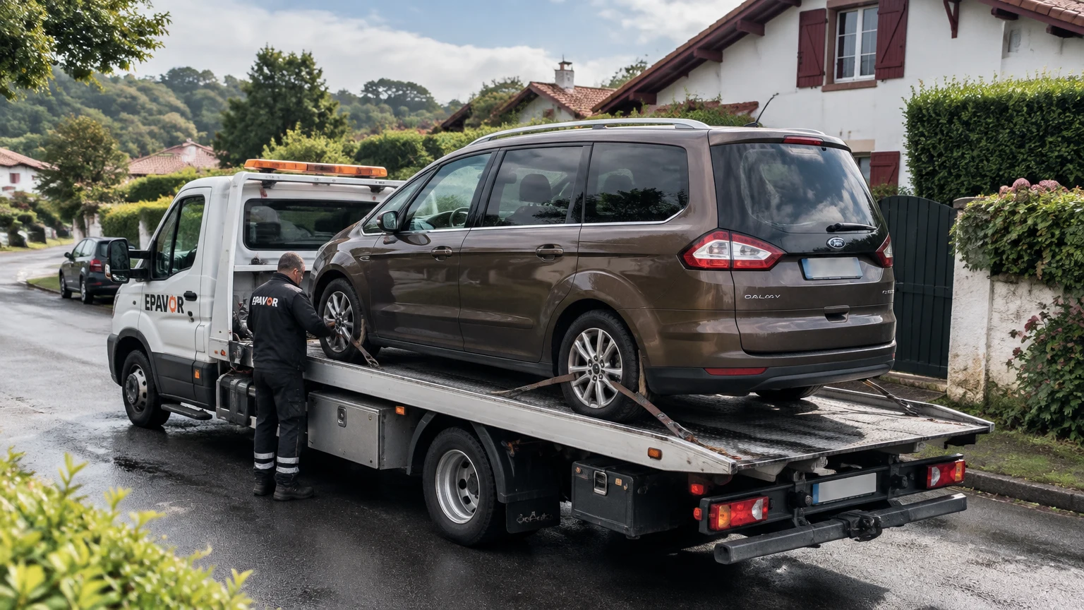 Illustration d’un enlèvement d’épave à Arcangues avec une dépanneuse — service d’épaviste.