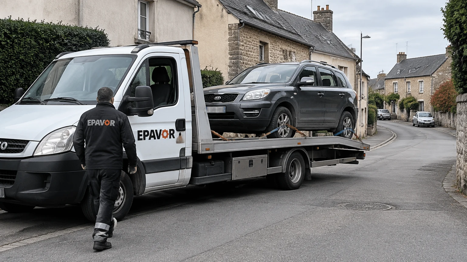 Illustration d’un enlèvement d’épave à Argentré avec une dépanneuse — service d’épaviste.