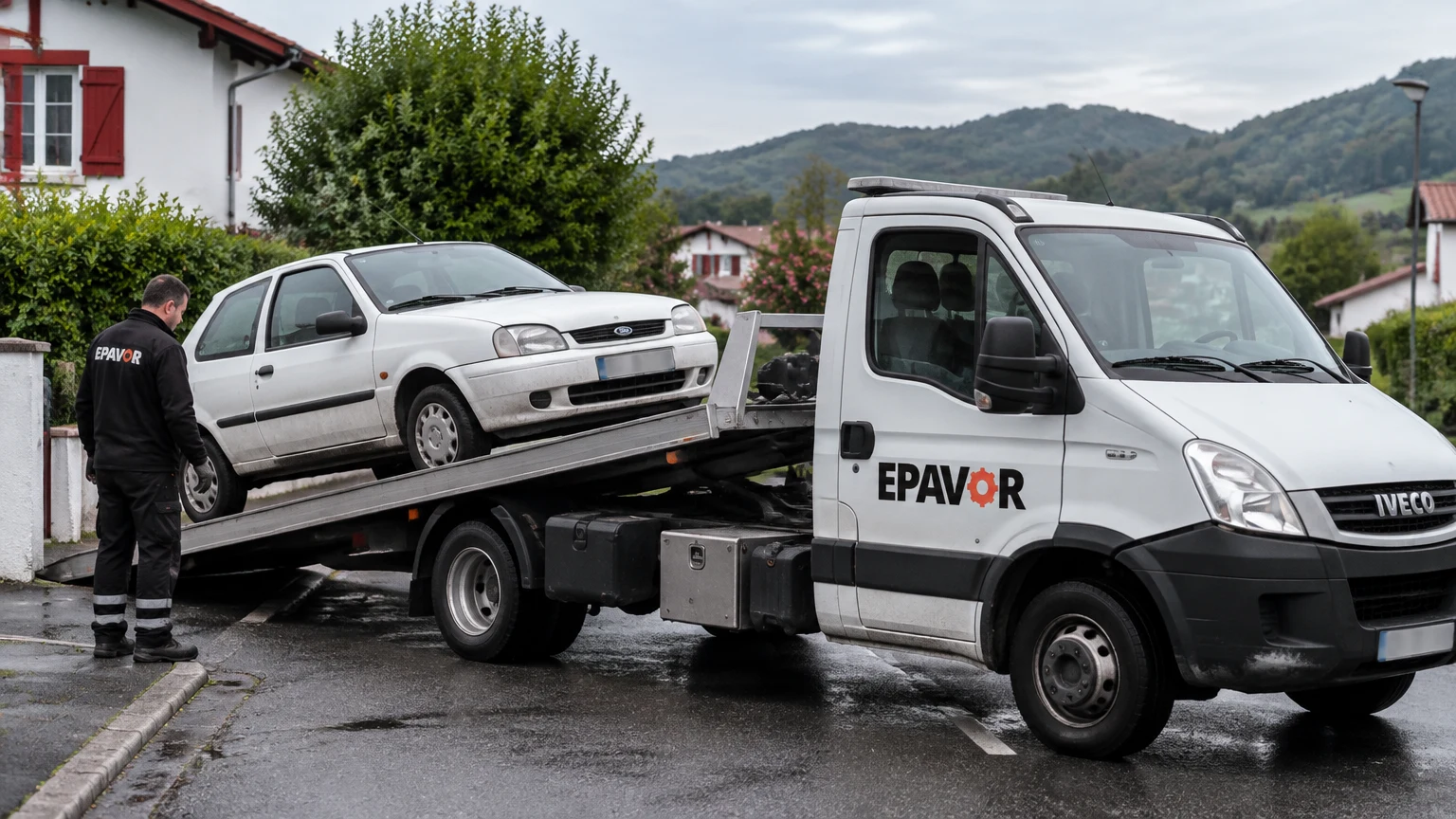 Illustration d’un enlèvement d’épave à Ascain avec une dépanneuse — service d’épaviste.
