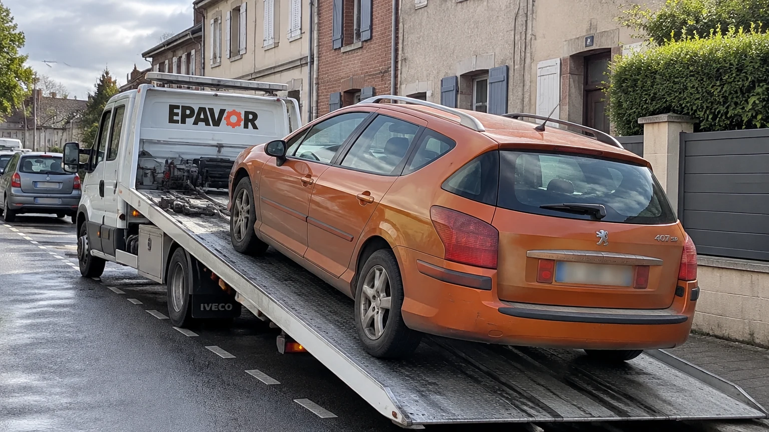 Illustration d’un enlèvement d’épave à Auterive avec une dépanneuse — service d’épaviste.