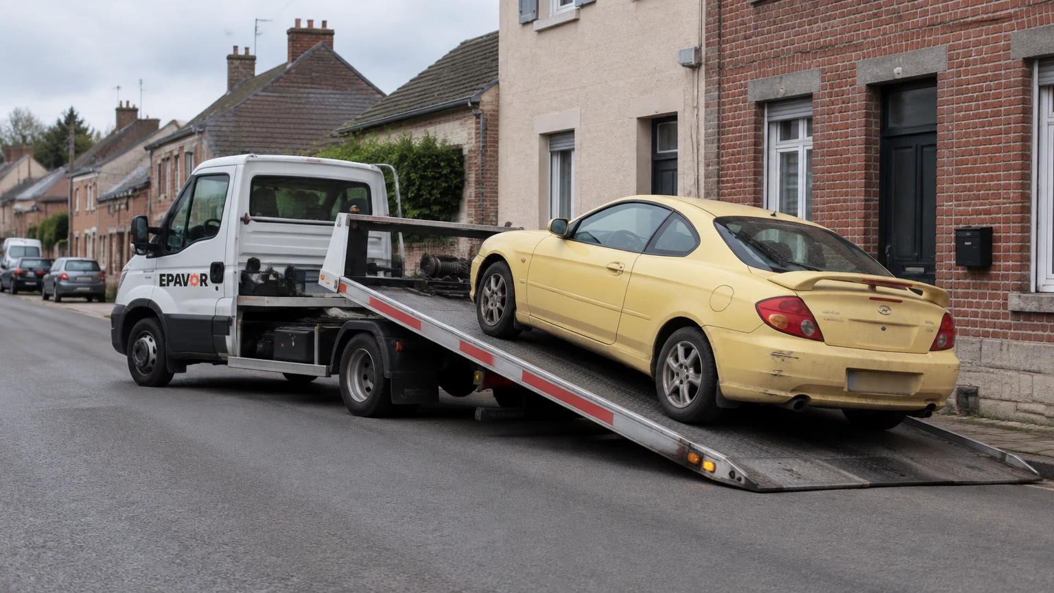 Illustration d’un enlèvement d’épave à Avesnelles avec une dépanneuse — service d’épaviste.