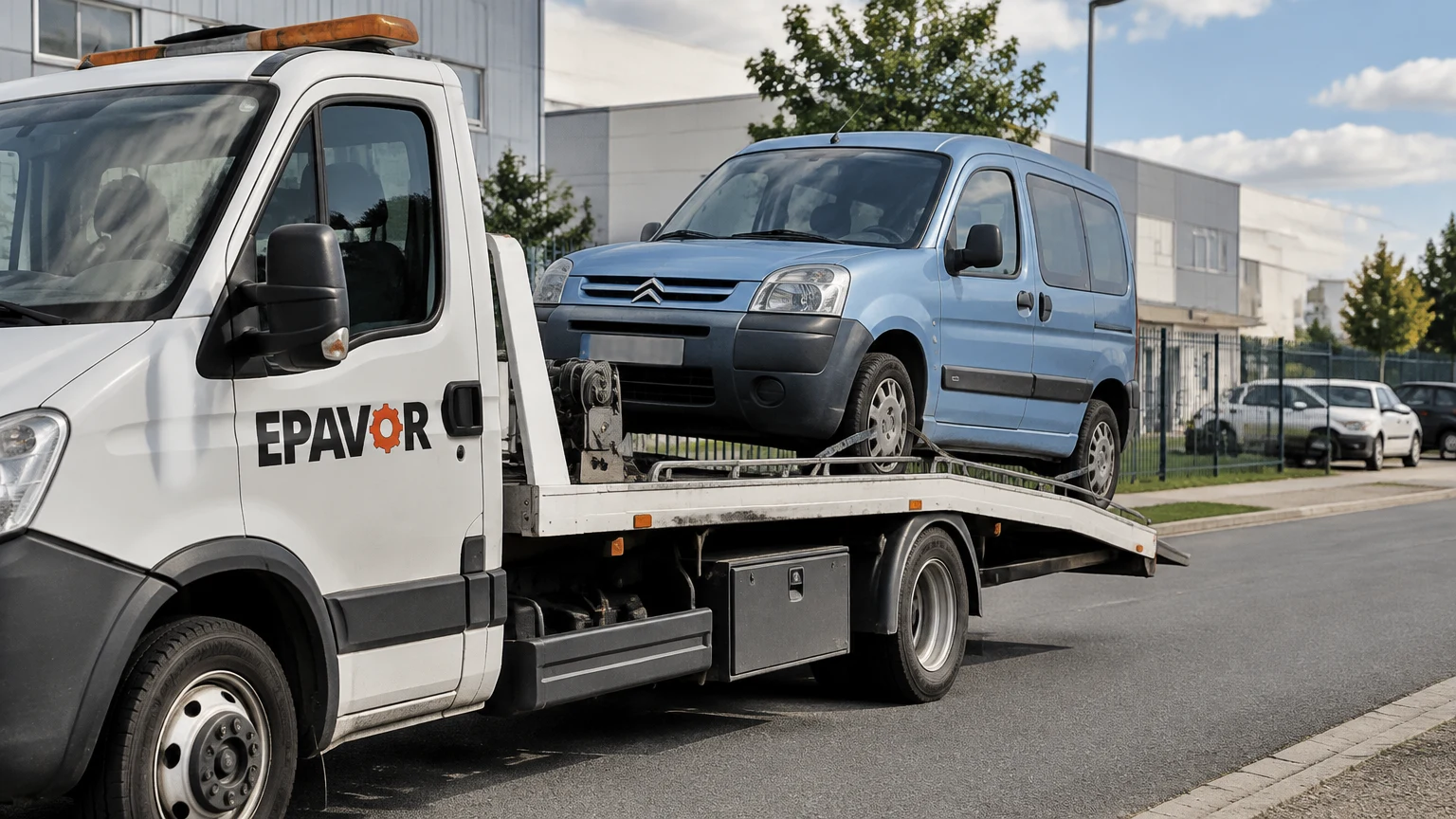 Illustration d’un enlèvement d’épave à Aytré avec une dépanneuse — service d’épaviste.