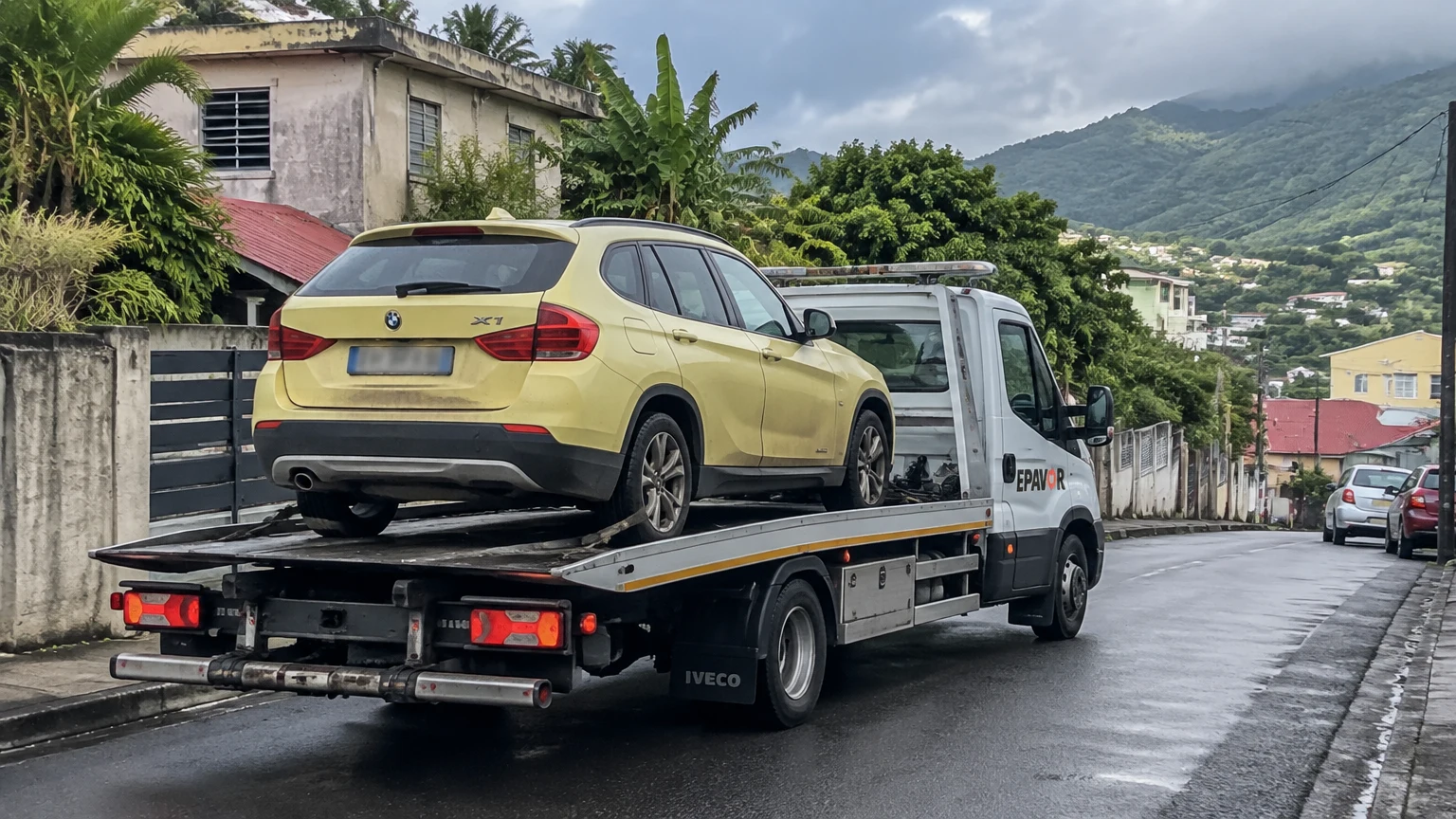 Illustration d’un enlèvement d’épave à Basse-Terre avec une dépanneuse — service d’épaviste.