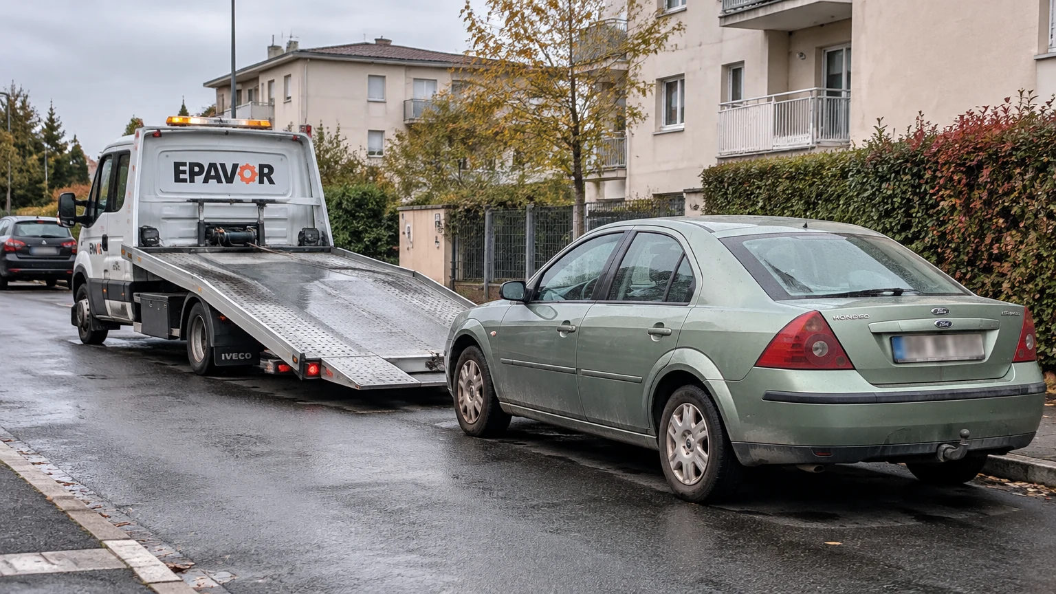 Illustration d’un enlèvement d’épave à Bavilliers avec une dépanneuse — service d’épaviste.