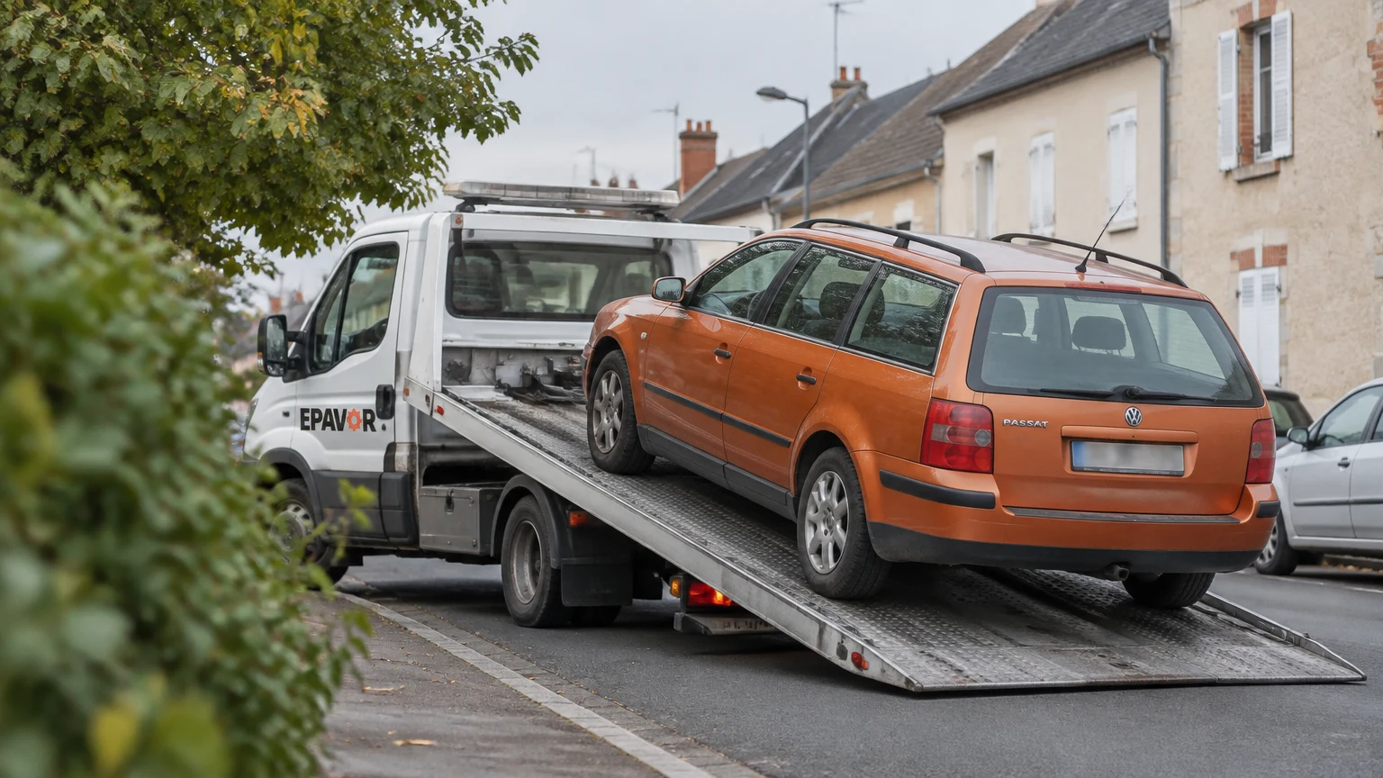 Illustration d’un enlèvement d’épave à Beaugency avec une dépanneuse — service d’épaviste.