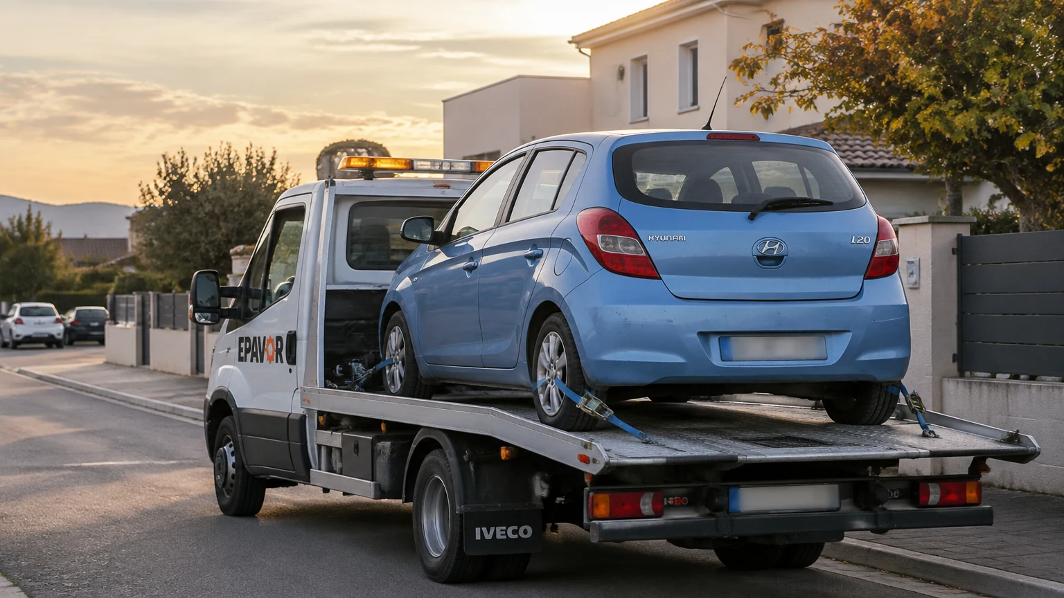 Illustration d’un enlèvement d’épave à Beaumont-lès-Valence avec une dépanneuse — service d’épaviste.