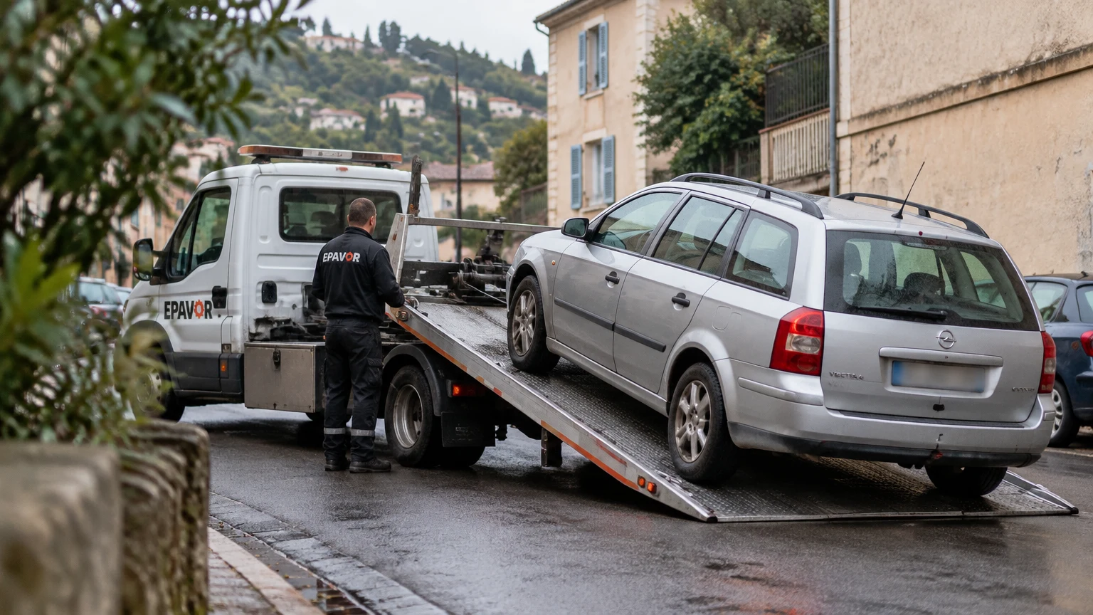 Illustration d’un enlèvement d’épave à Bédarieux avec une dépanneuse — service d’épaviste.