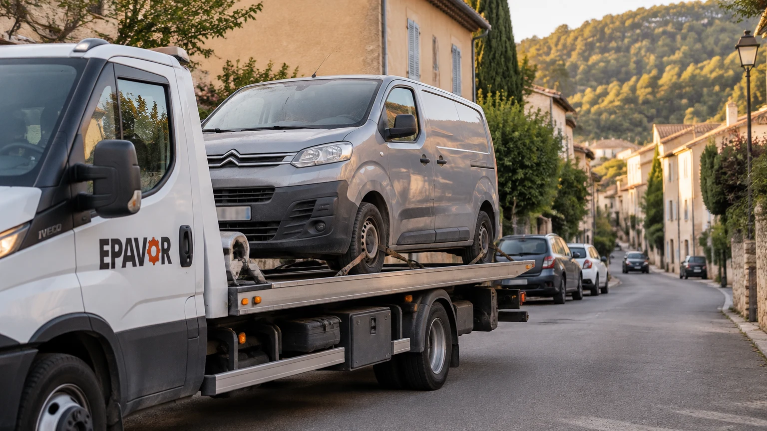 Illustration d’un enlèvement d’épave à Belgentier avec une dépanneuse — service d’épaviste.