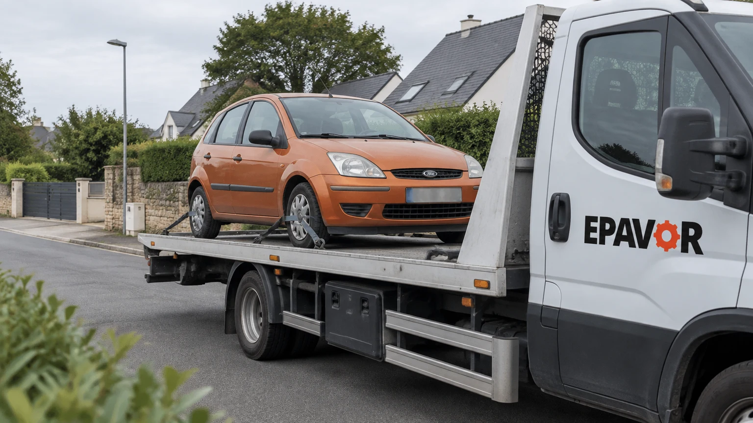Illustration d’un enlèvement d’épave à Belz avec une dépanneuse — service d’épaviste.