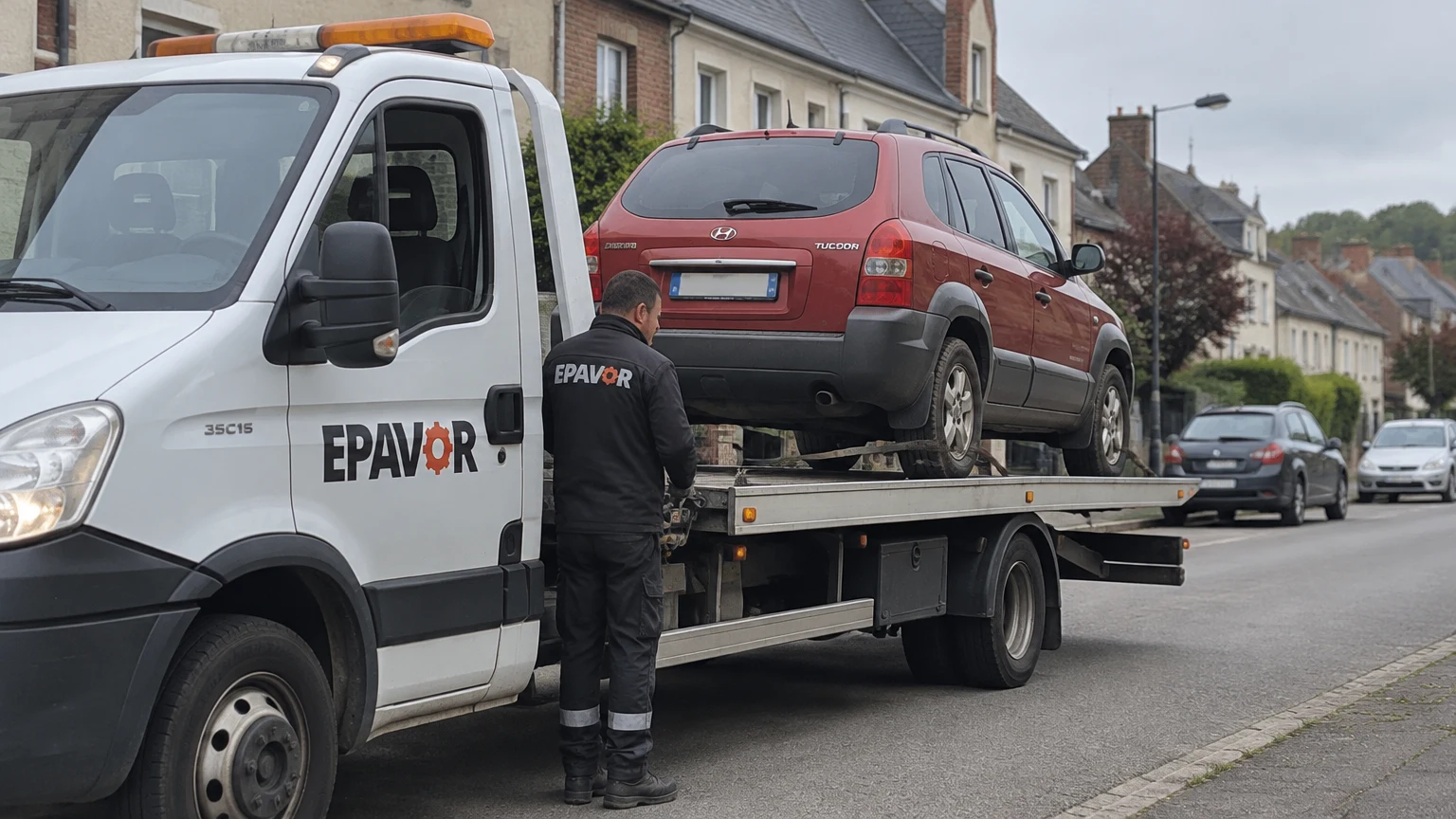 Illustration d’un enlèvement d’épave à Bernay avec une dépanneuse — service d’épaviste.