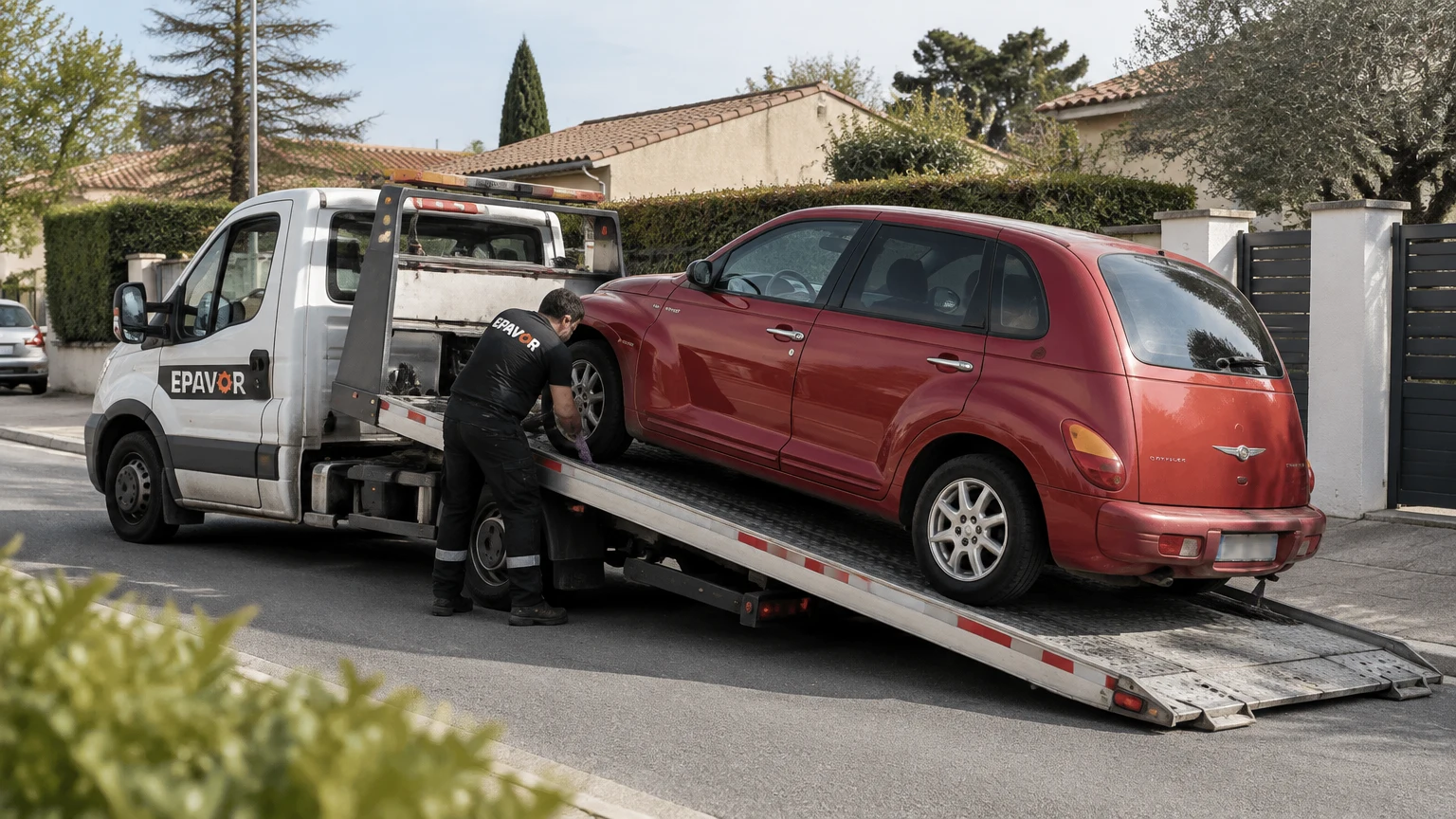 Illustration d’un enlèvement d’épave à Bessières avec une dépanneuse — service d’épaviste.