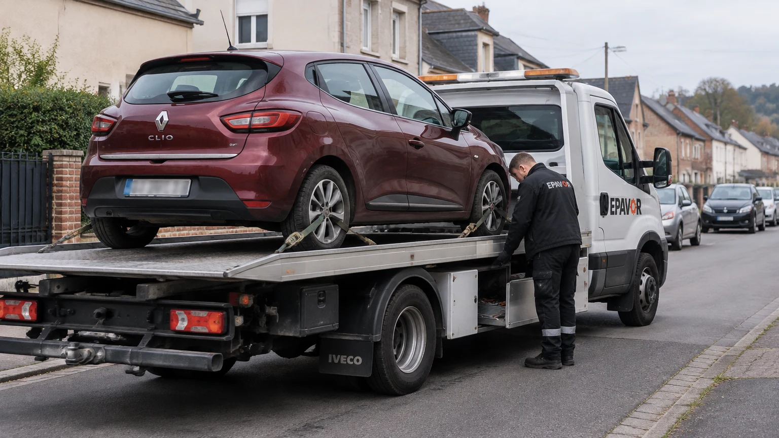 Illustration d’un enlèvement d’épave à Blangy-sur-Bresle avec une dépanneuse — service d’épaviste.