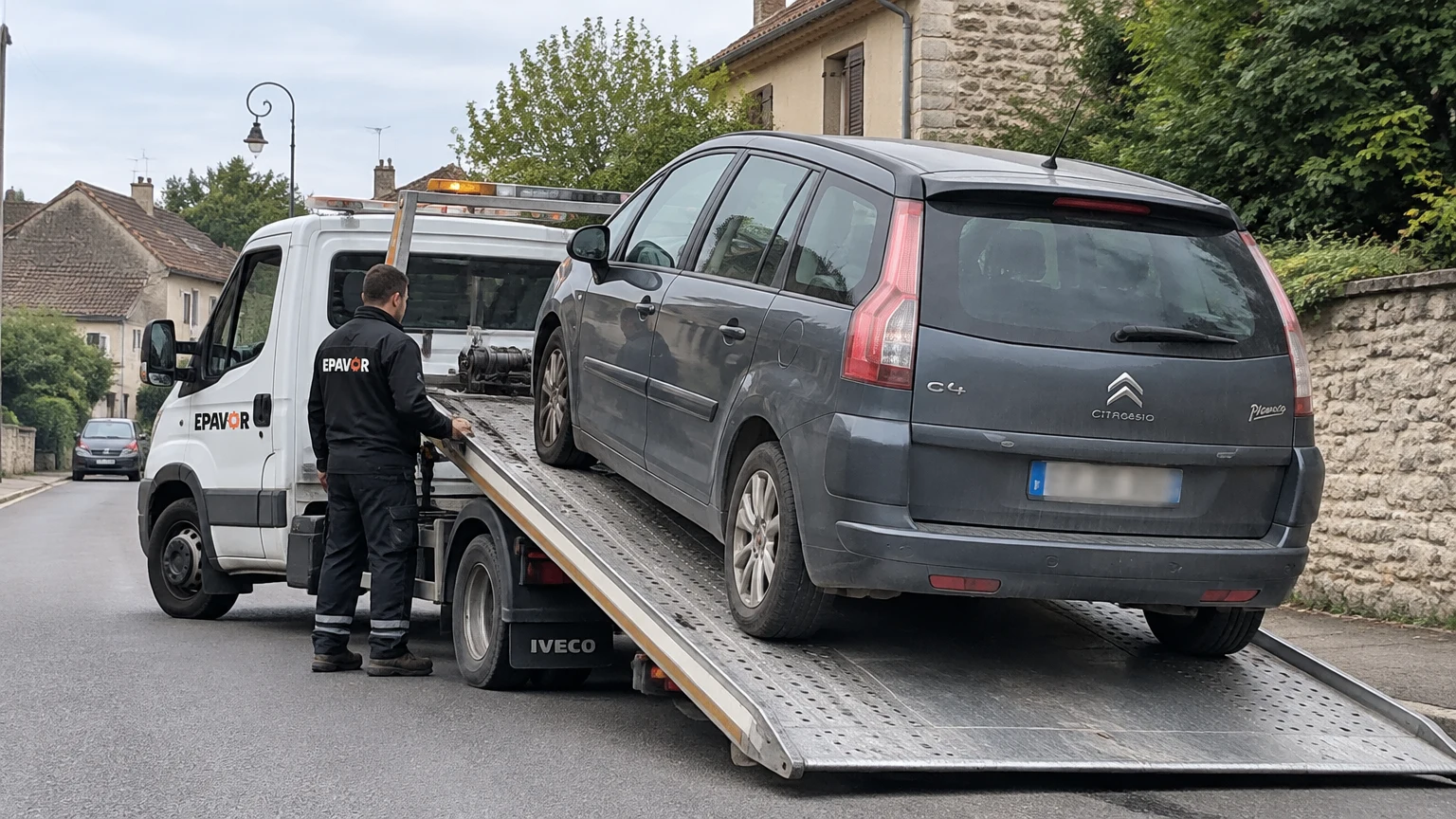 Illustration d’un enlèvement d’épave à Boissy-le-Châtel avec une dépanneuse — service d’épaviste.