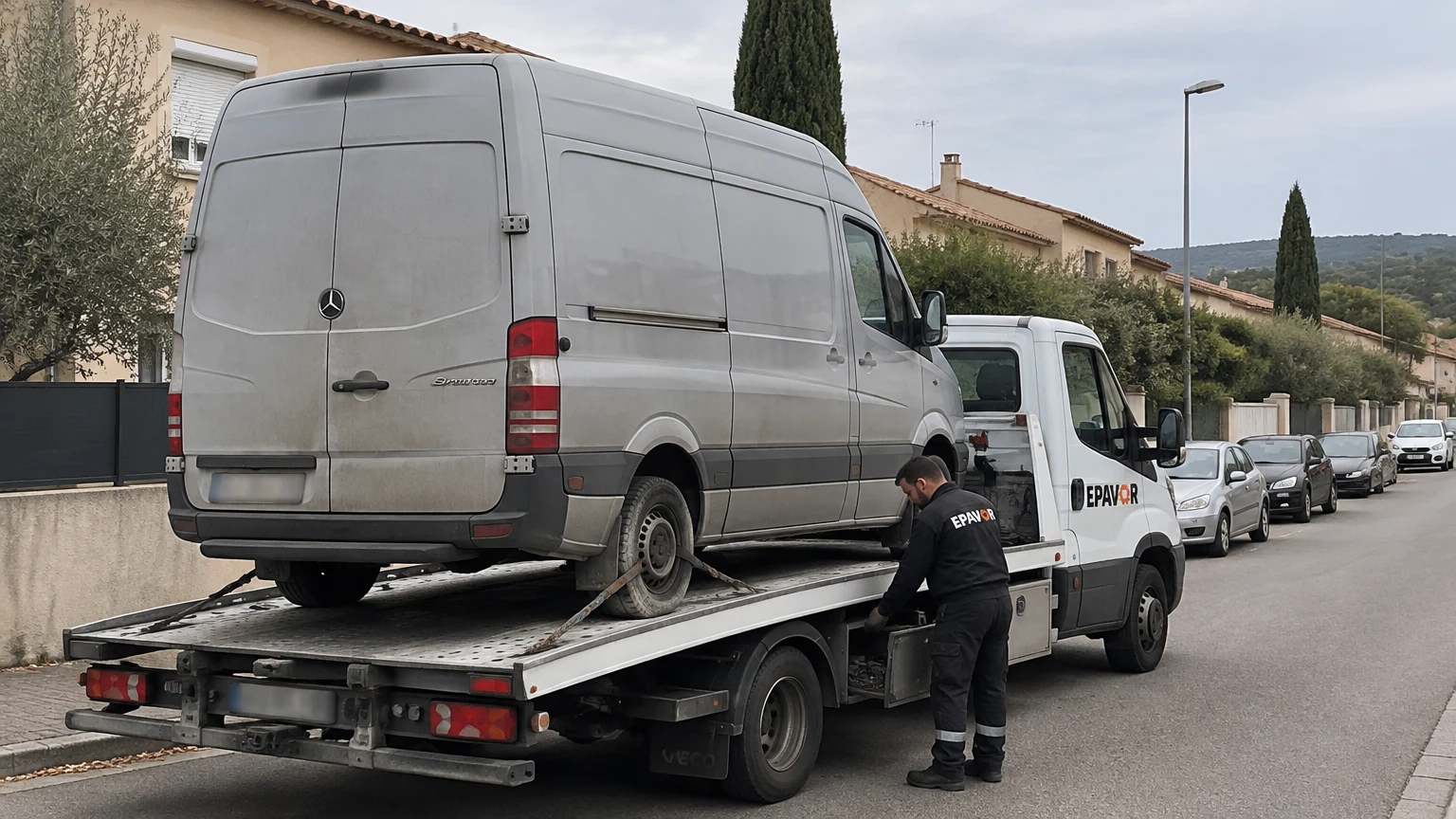 Illustration d’un enlèvement d’épave à Bollène avec une dépanneuse — service d’épaviste.