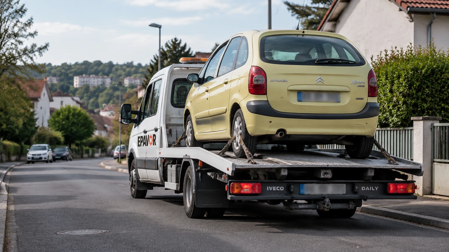 Illustration d’un enlèvement d’épave à Boucau avec une dépanneuse — service d’épaviste.