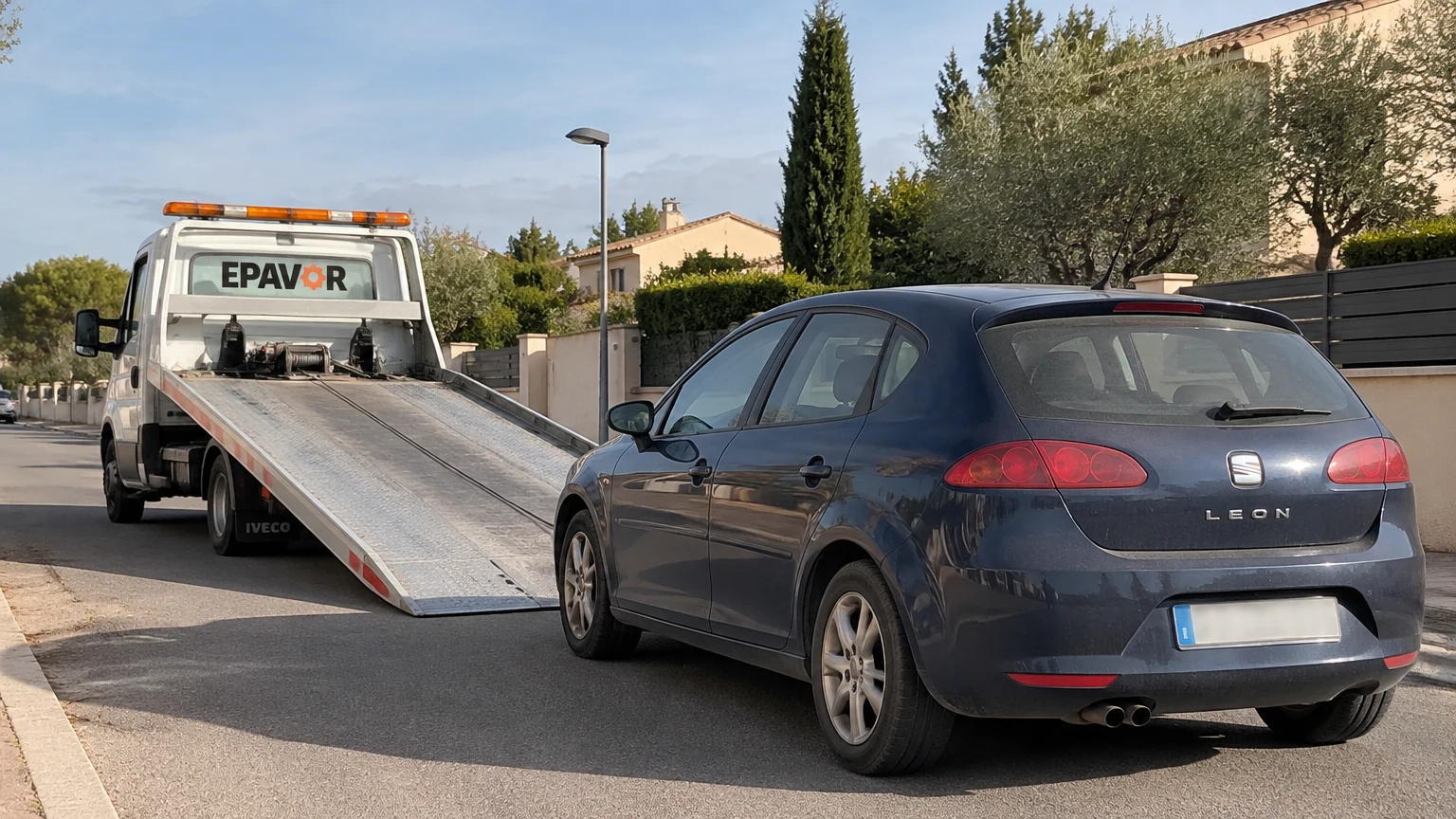 Illustration d’un enlèvement d’épave à Boujan-sur-Libron avec une dépanneuse — service d’épaviste.