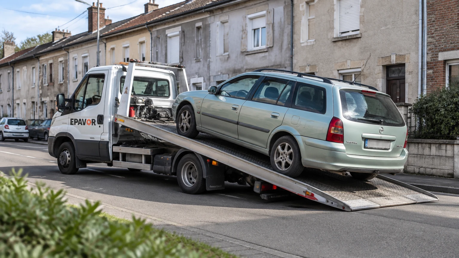 Illustration d’un enlèvement d’épave à Bouligny avec une dépanneuse — service d’épaviste.