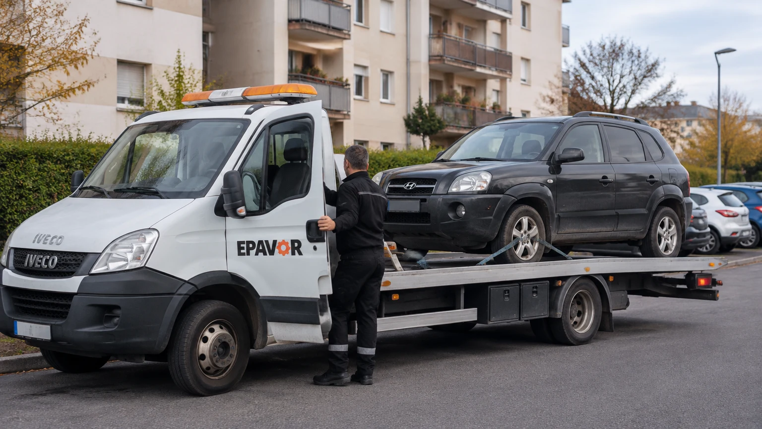 Illustration d’un enlèvement d’épave à Bourg-Achard avec une dépanneuse — service d’épaviste.