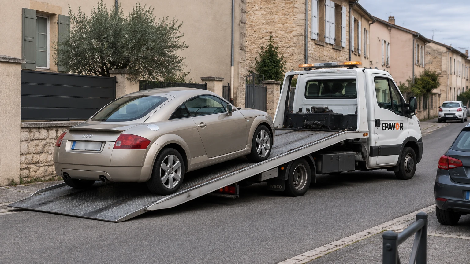 Illustration d’un enlèvement d’épave à Bourg-Saint-Andéol avec une dépanneuse — service d’épaviste.