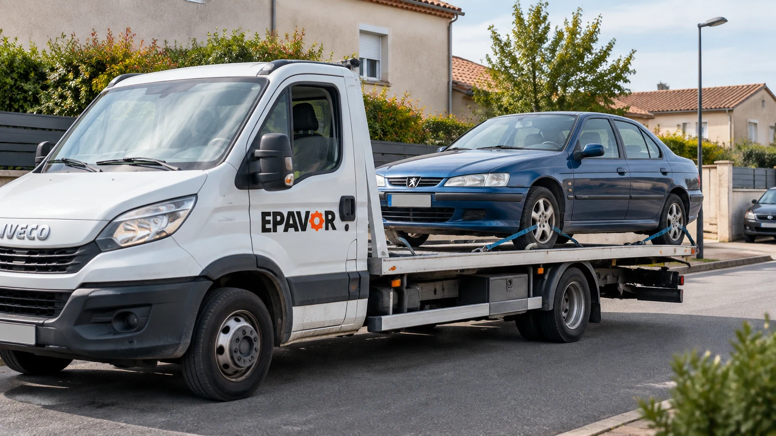 Illustration d’un enlèvement d’épave à Bram avec une dépanneuse — service d’épaviste.