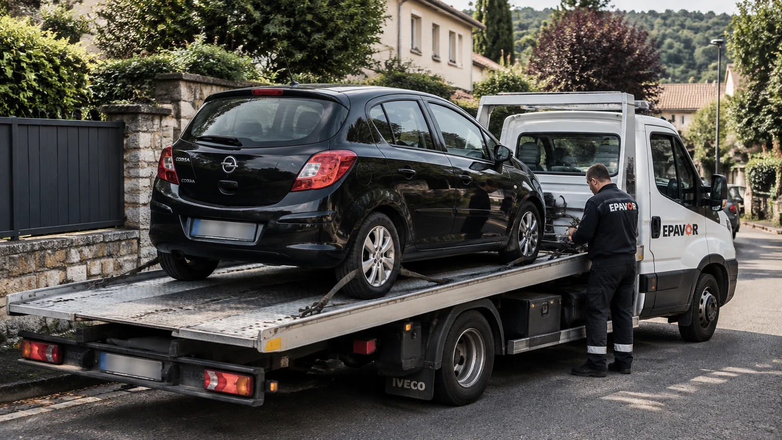Illustration d’un enlèvement d’épave à Bures-sur-Yvette avec une dépanneuse — service d’épaviste.