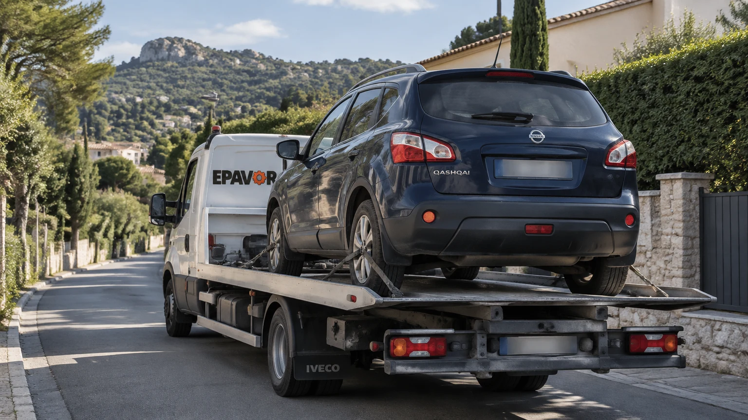 Illustration d’un enlèvement d’épave à Carnoux-en-Provence avec une dépanneuse — service d’épaviste.