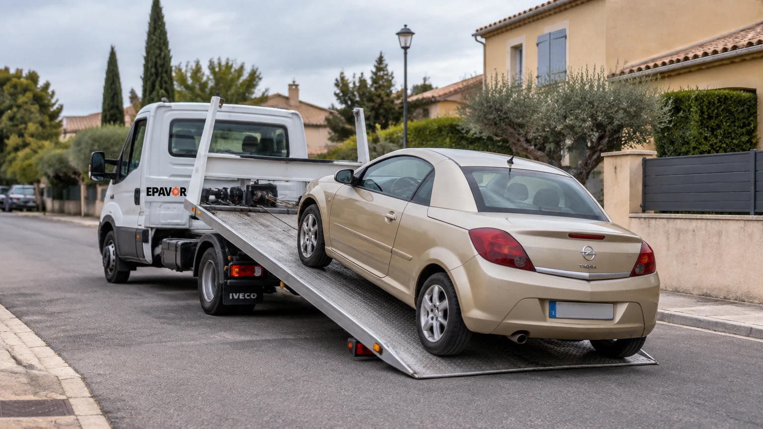 Illustration d’un enlèvement d’épave à Caumont-sur-Durance avec une dépanneuse — service d’épaviste.