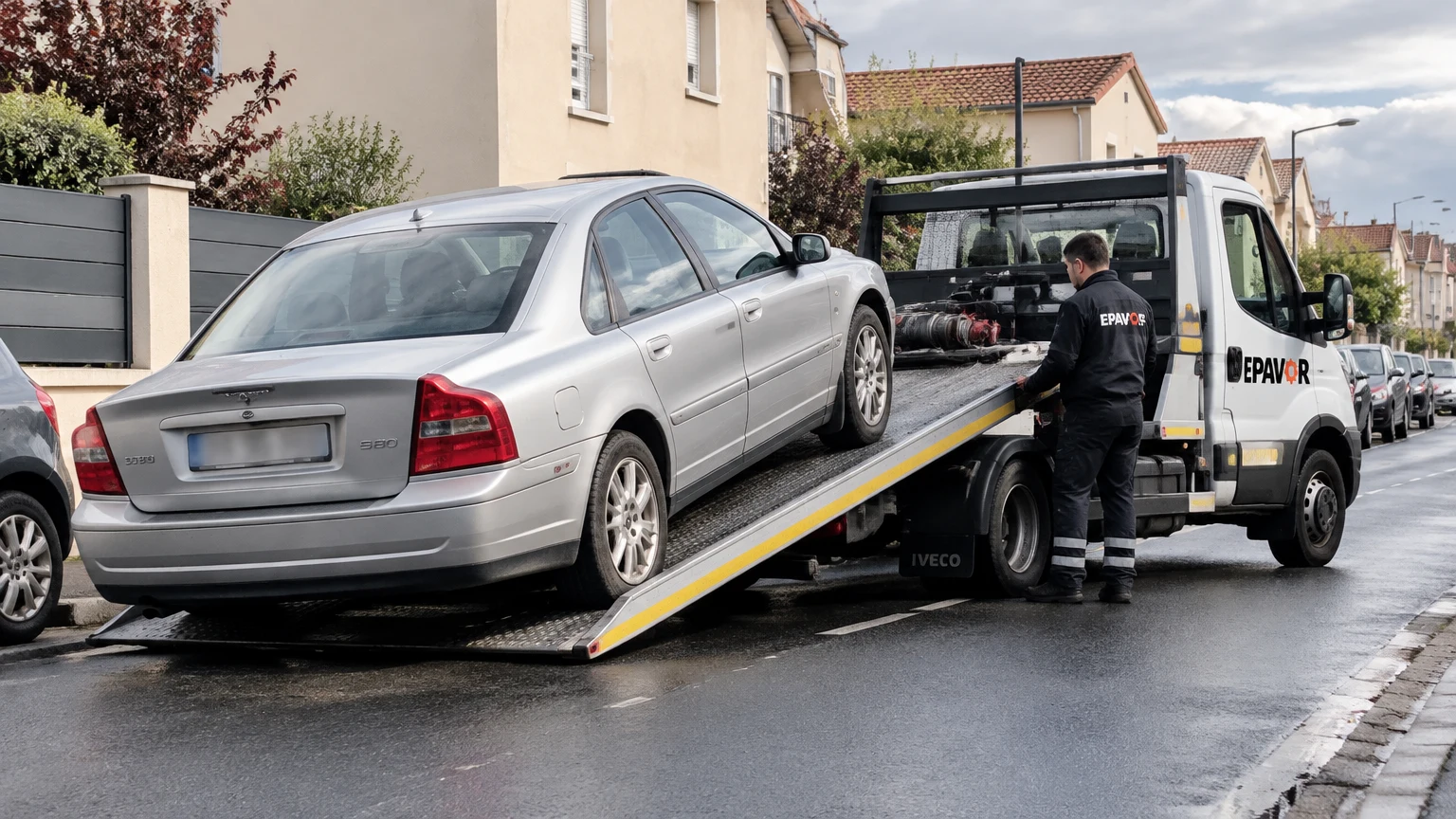 Illustration d’un enlèvement d’épave à Cébazat avec une dépanneuse — service d’épaviste.