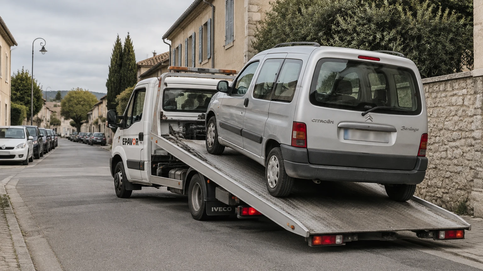 Illustration d’un enlèvement d’épave à Chabeuil avec une dépanneuse — service d’épaviste.