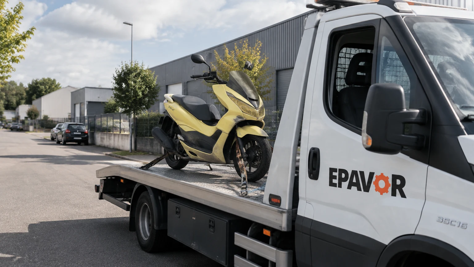Illustration d’un enlèvement d’épave à Chauvé avec une dépanneuse — service d’épaviste.
