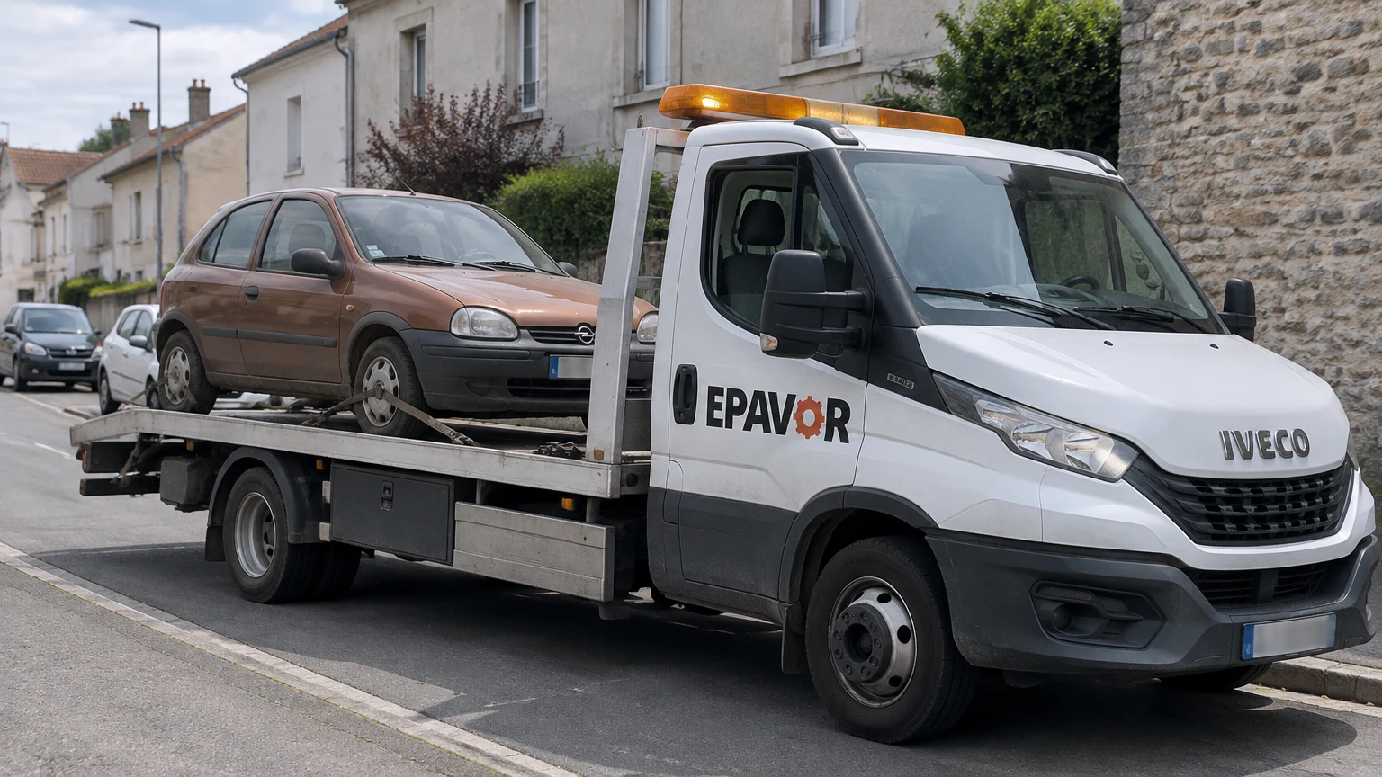 Illustration d’un enlèvement d’épave à Chemillé-Melay avec une dépanneuse — service d’épaviste.