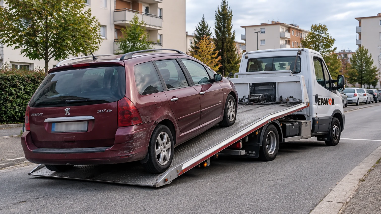 Illustration d’un enlèvement d’épave à Chenôve avec une dépanneuse — service d’épaviste.