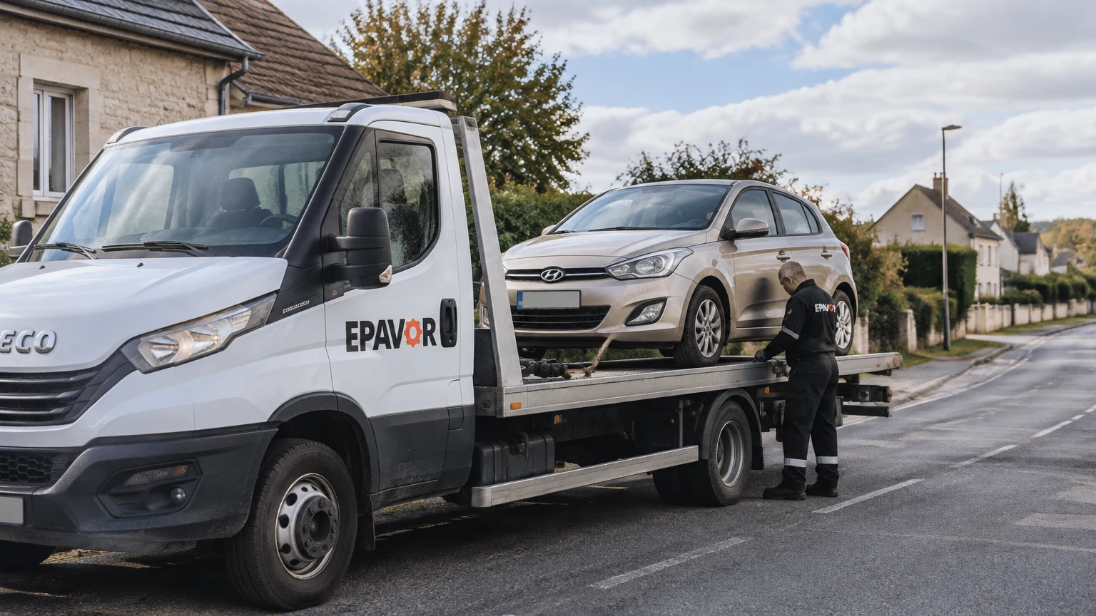 Illustration d’un enlèvement d’épave à Cherré avec une dépanneuse — service d’épaviste.