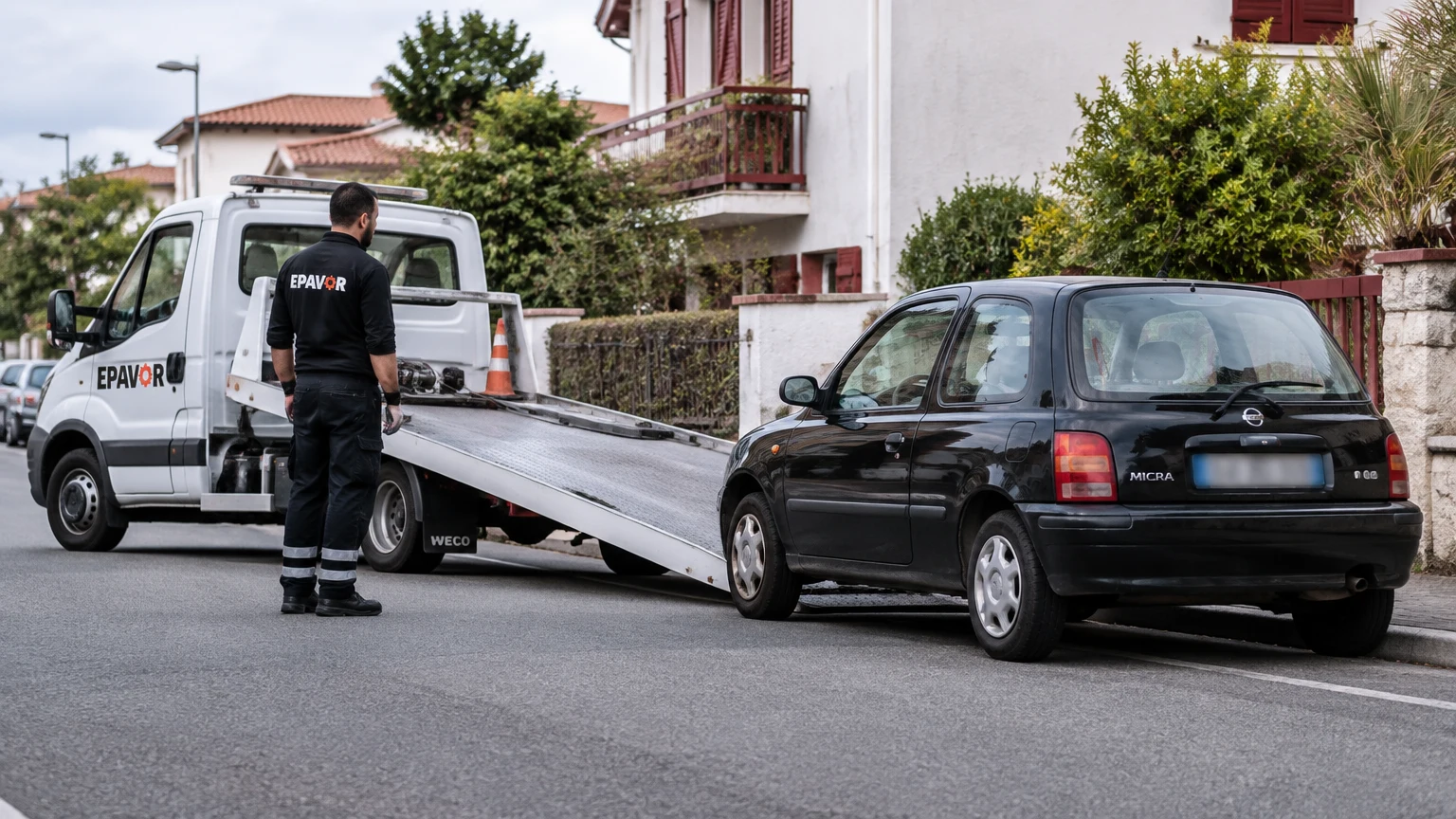 Illustration d’un enlèvement d’épave à Ciboure avec une dépanneuse — service d’épaviste.