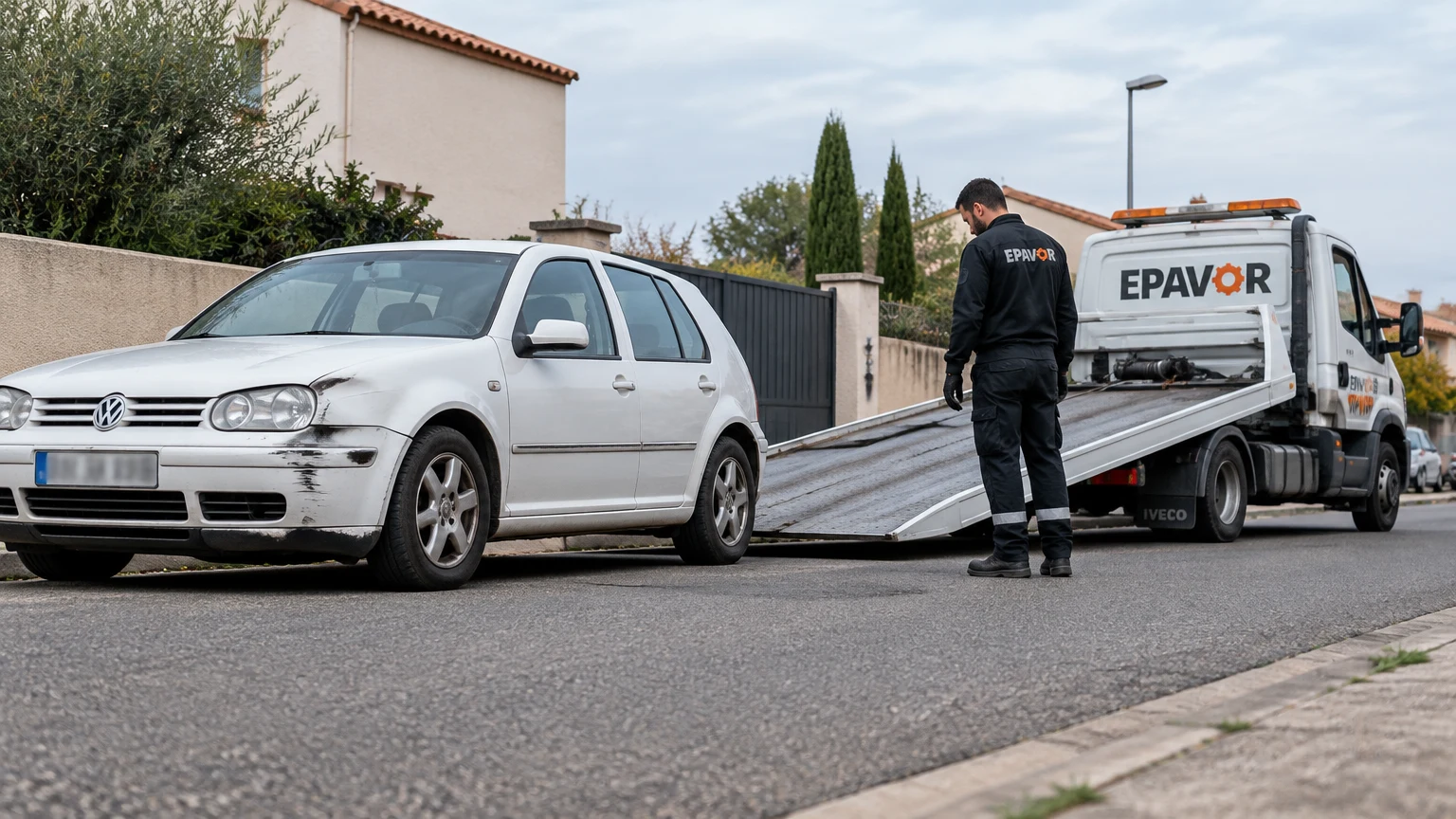 Illustration d’un enlèvement d’épave à Claira avec une dépanneuse — service d’épaviste.