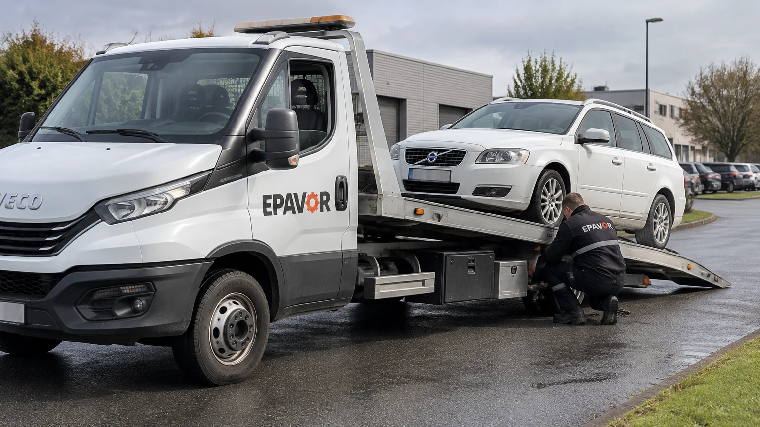 Illustration d’un enlèvement d’épave à Cléguer avec une dépanneuse — service d’épaviste.