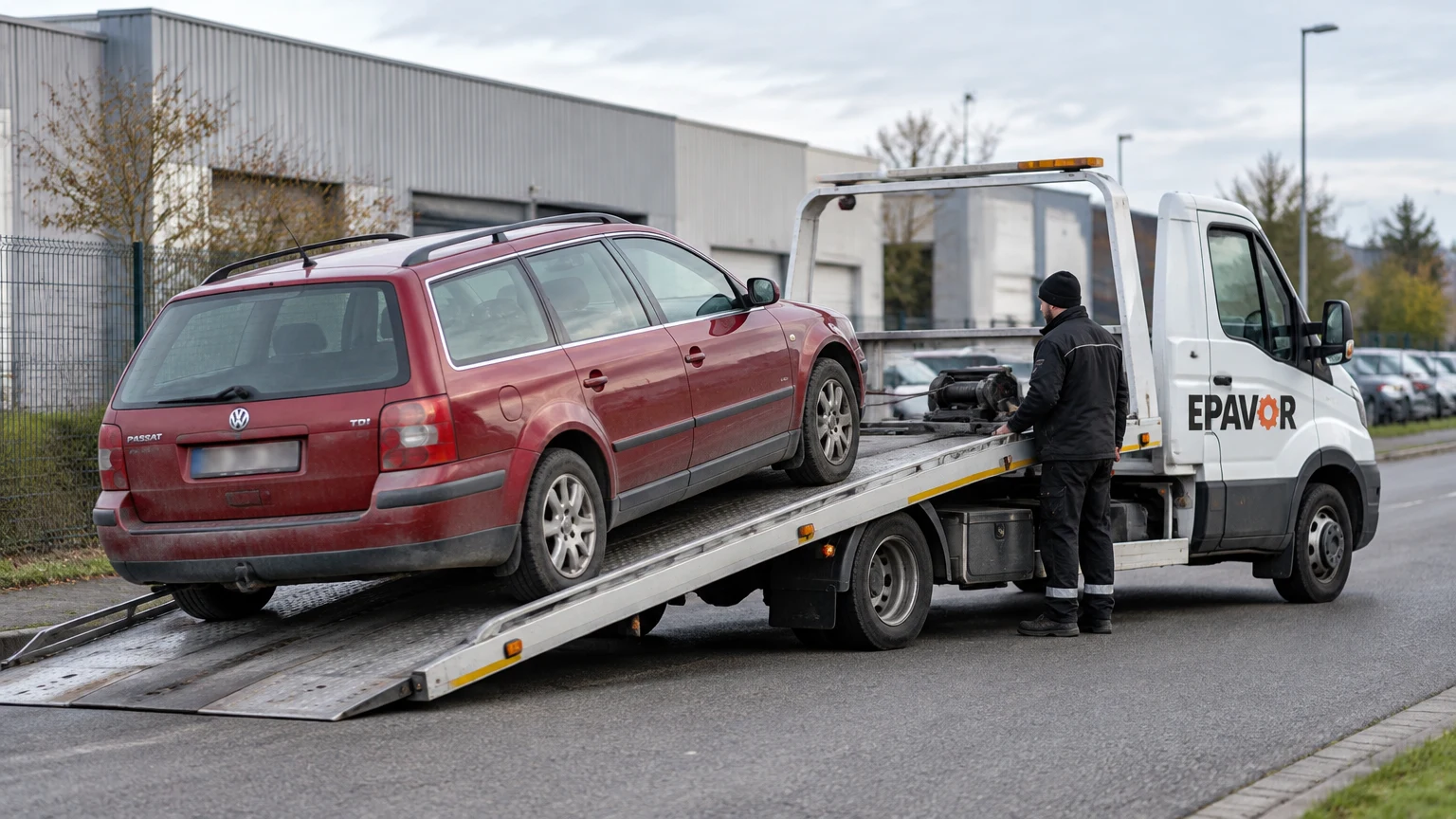 Illustration d’un enlèvement d’épave à Cléon avec une dépanneuse — service d’épaviste.