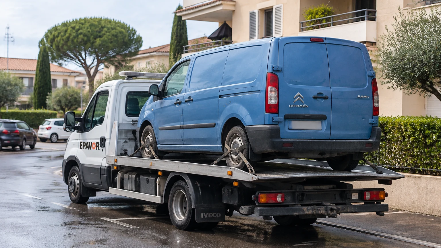 Illustration d’un enlèvement d’épave à Cogolin avec une dépanneuse — service d’épaviste.