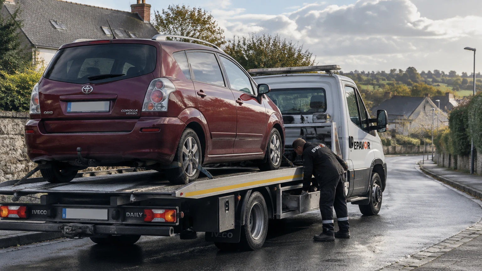 Illustration d’un enlèvement d’épave à Collinée avec une dépanneuse — service d’épaviste.
