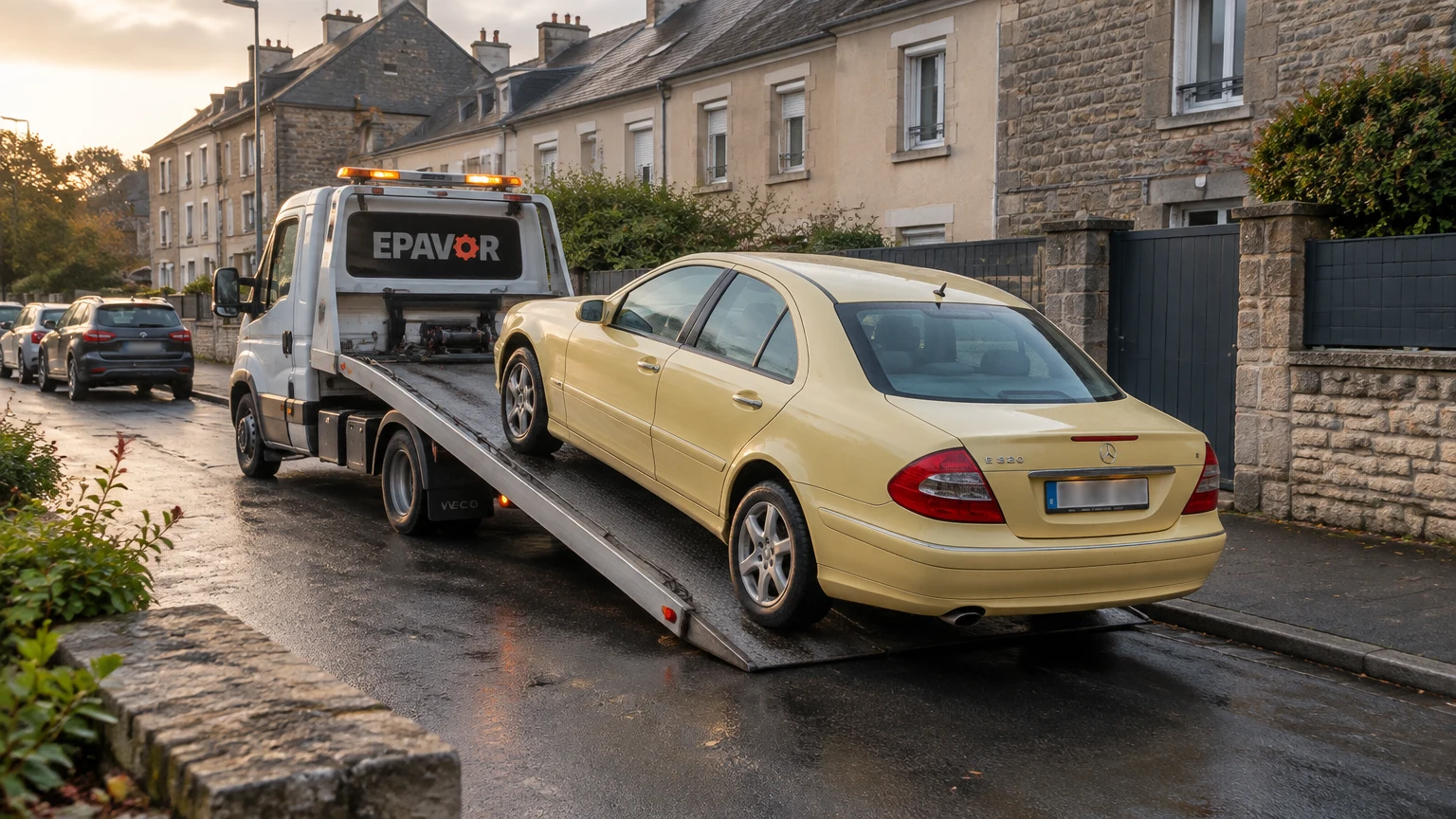 Illustration d’un enlèvement d’épave à Combourg avec une dépanneuse — service d’épaviste.