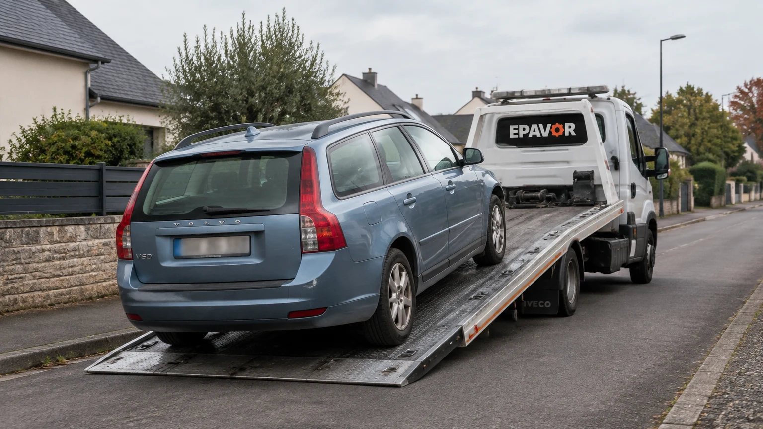 Illustration d’un enlèvement d’épave à Crevin avec une dépanneuse — service d’épaviste.