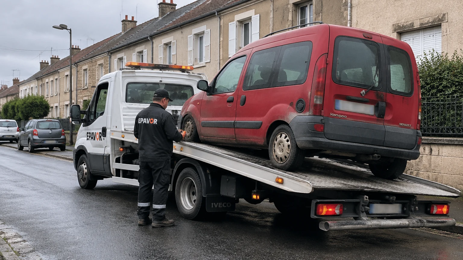 Illustration d’un enlèvement d’épave à Désertines avec une dépanneuse — service d’épaviste.