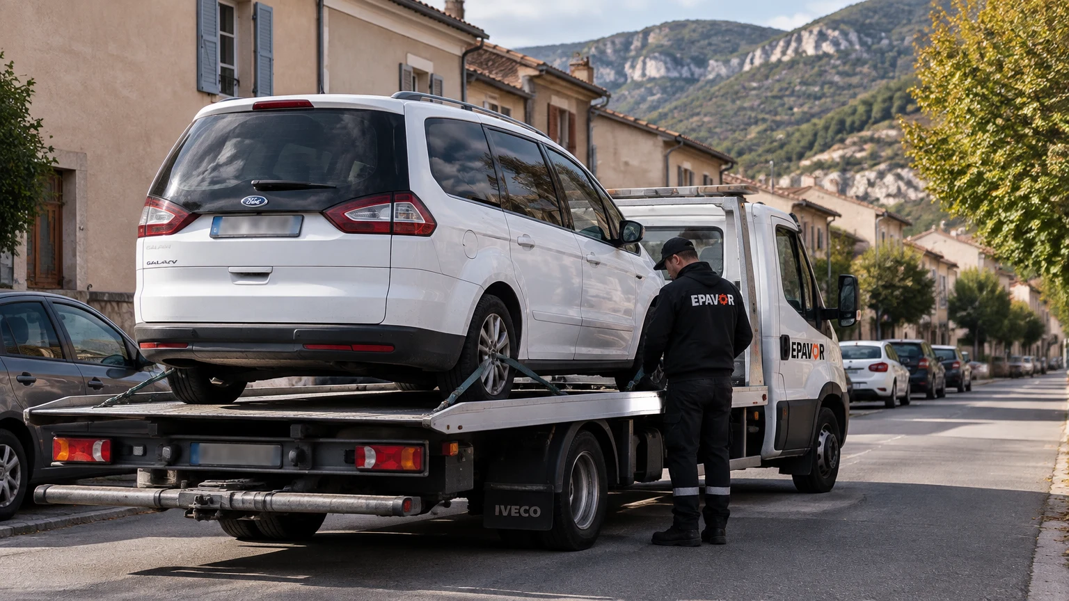 Illustration d’un enlèvement d’épave à Die avec une dépanneuse — service d’épaviste.
